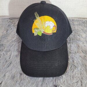 Beer Mug Hops Wheat Embroidered Hat Black Adjustable Baseball Cap Brewery Theme